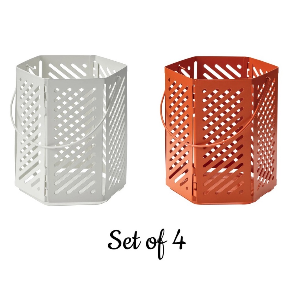 4 Hexagonal Metal Lanterns Set